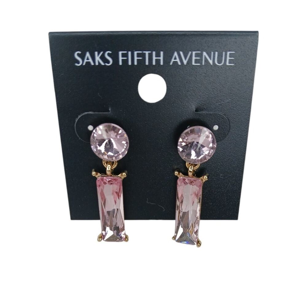 Saks Fifth Avenue Pink Crystal Geometric Drop Earrings NWT